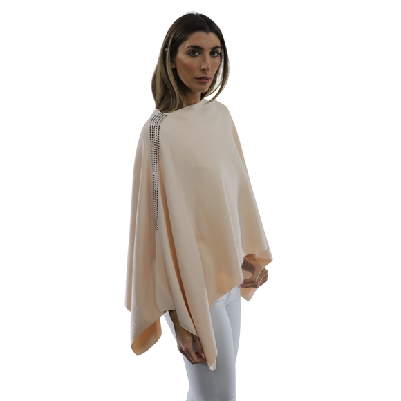 La Fiorentina Knitted Poncho with Embellishments - Peach - Picture 2 of 4